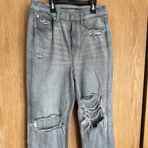American Eagle Outfitters Gray Distressed Slim Straight Jeans
